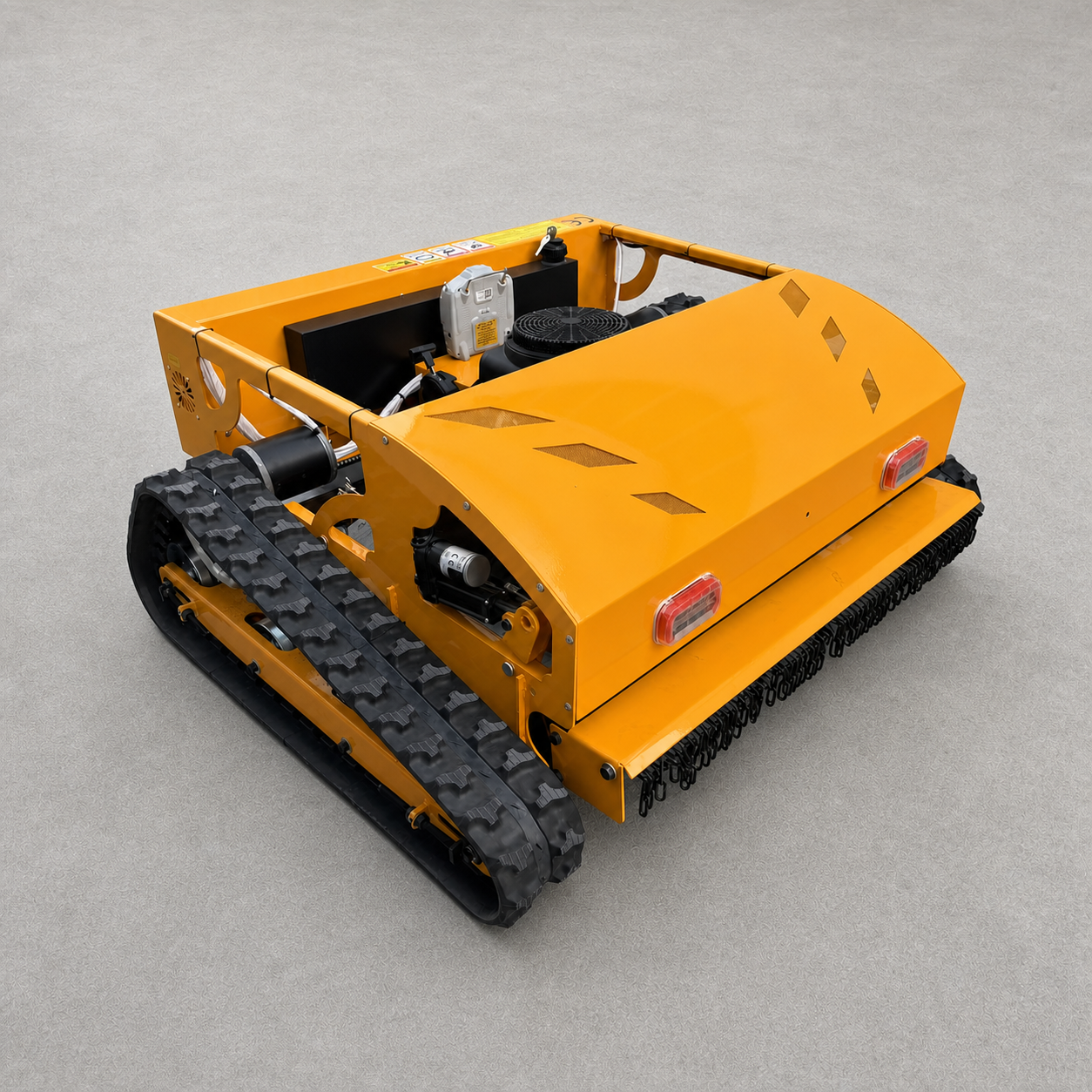 Orange tracked gasoline mower